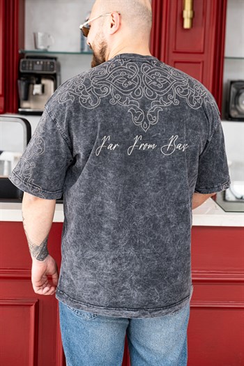 Kol ve Omuzu Nakış Detaylı Yıkamalı OversizeT-Shirt (TSS76)