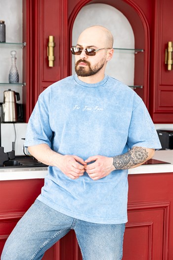 Kol ve Omuzu Nakış Detaylı Yıkamalı OversizeT-Shirt (TSM76)
