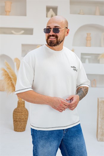 Kontrast Dikiş Detaylı Oysho Kumaş Nakışlı Oversize T-Shirt (TSB102)