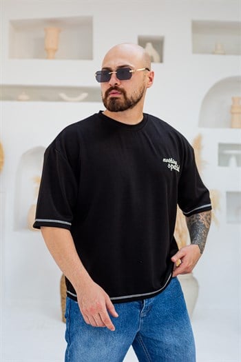Kontrast Dikiş Detaylı Oysho Kumaş Nakışlı Oversize T-Shirt (TSS102)