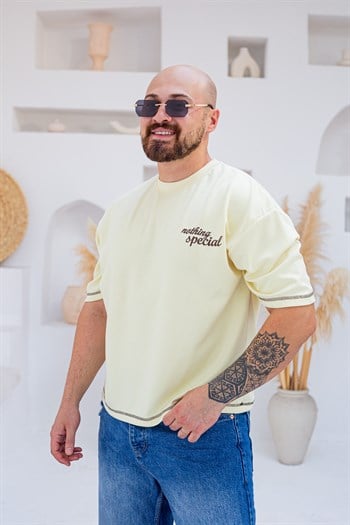 Kontrast Dikiş Detaylı Oysho Kumaş Nakışlı Oversize T-Shirt (TSSA102)