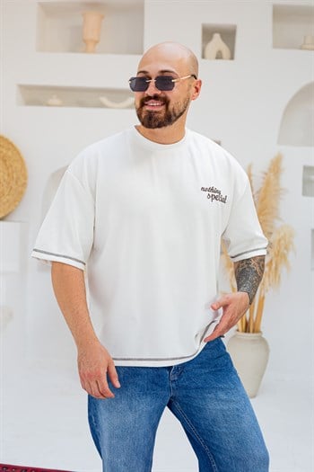 Kontrast Dikiş Detaylı Oysho Kumaş Nakışlı Oversize T-Shirt (TSB102)
