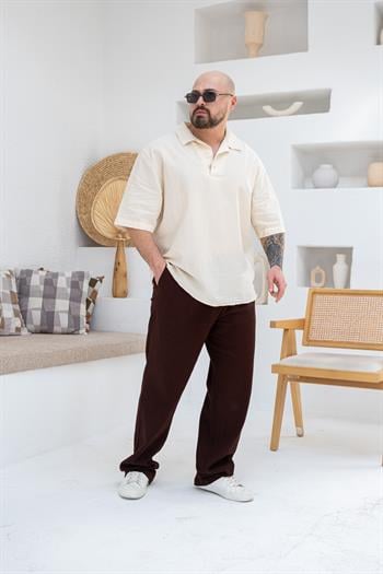 Krinkıl Kumaş Rahat Kalıp Polo Yaka T-Shirt (TSK42)