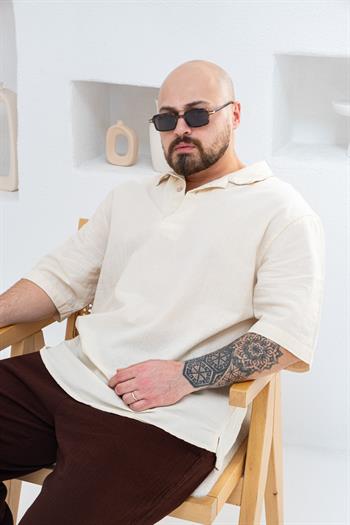 Krinkıl Kumaş Rahat Kalıp Polo Yaka T-Shirt (TSK42)