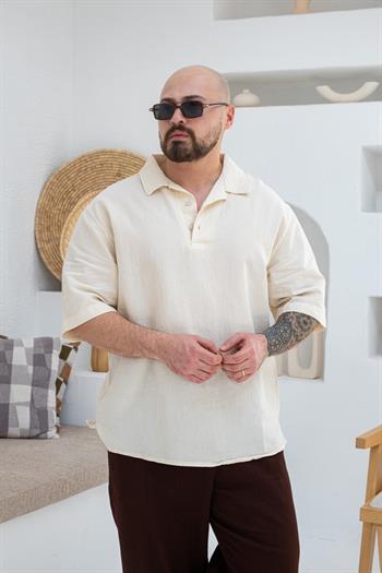 Krinkıl Kumaş Rahat Kalıp Polo Yaka T-Shirt (TSK42)