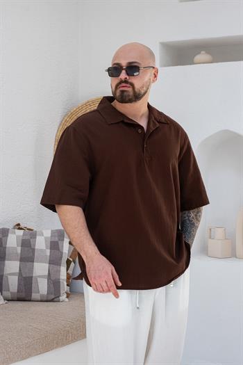 Krinkıl Kumaş Rahat Kalıp Polo Yaka T-Shirt (TSKA42)