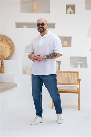Krinkıl Kumaş Rahat Kalıp Polo Yaka T-Shirt (TSB42)