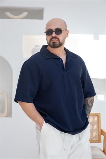 Krinkıl Kumaş Rahat Kalıp Polo Yaka T-Shirt (TSL42)