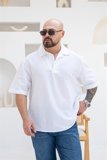 Krinkıl Kumaş Rahat Kalıp Polo Yaka T-Shirt (TSB42)