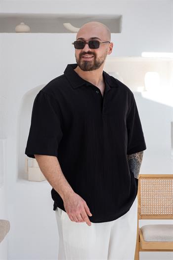 Krinkıl Kumaş Rahat Kalıp Polo Yaka T-Shirt (TSS42)