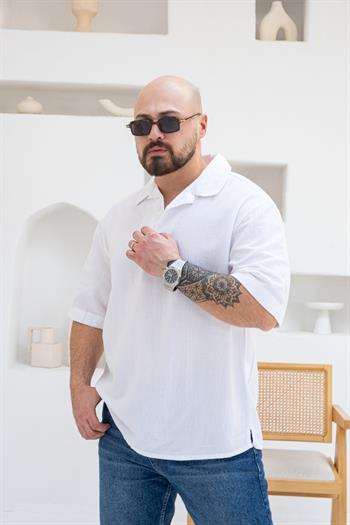 Krinkıl Kumaş Rahat Kalıp Polo Yaka T-Shirt (TSB42)