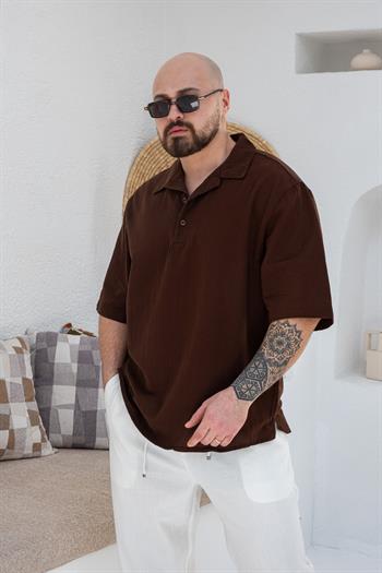 Krinkıl Kumaş Rahat Kalıp Polo Yaka T-Shirt (TSKA42)