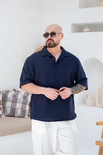 Krinkıl Kumaş Rahat Kalıp Polo Yaka T-Shirt (TSL42)