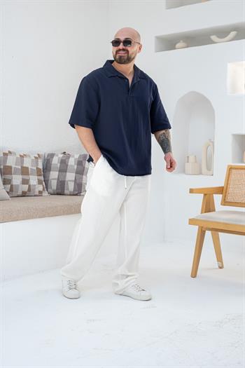 Krinkıl Kumaş Rahat Kalıp Polo Yaka T-Shirt (TSL42)