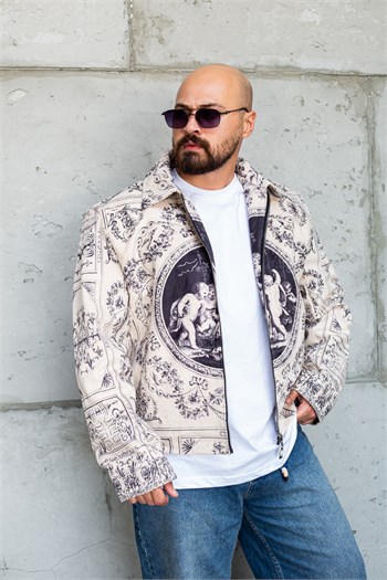 Melek Baskılı Oversize Vintage Tasarım Erkek Ceket (MEV67)