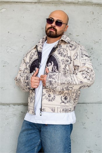 Melek Baskılı Oversize Vintage Tasarım Erkek Ceket (MEV67)