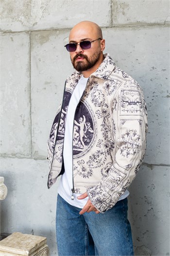 Melek Baskılı Oversize Vintage Tasarım Erkek Ceket (MEV67)