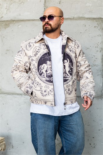Melek Baskılı Oversize Vintage Tasarım Erkek Ceket (MEV67)