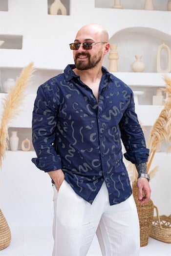 Minimalist Desenli Rahat Kalıp Gömlek (GML117)