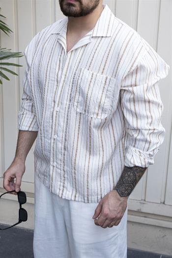 Modal Kumaş Çizgili Rahat Kalıp Gömlek(SNK01)