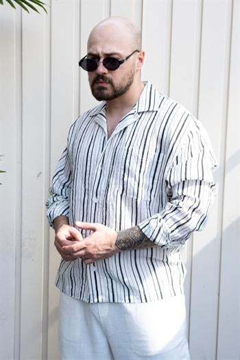 Modal Kumaş Çizgili Rahat Kalıp Gömlek(SNS01)