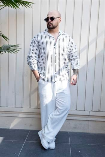 Modal Kumaş Çizgili Rahat Kalıp Gömlek(SNS01)