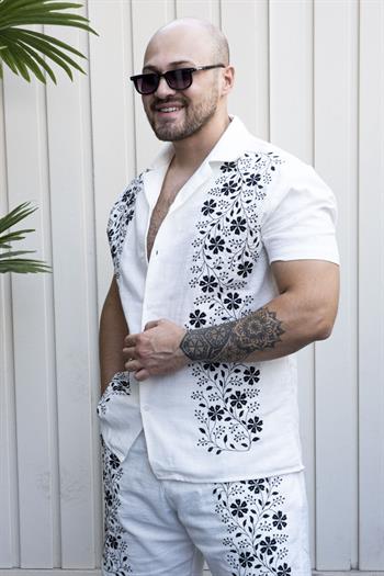 Nakış Detaylı Keten Kumaş Rahat Kalıp Takım (TKB15)