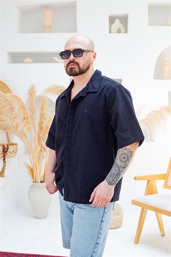Nakış Detaylı Keten Oversize Gömlek (GMS131)