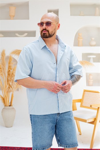 Nakış Detaylı Keten Oversize Gömlek (GMM131)