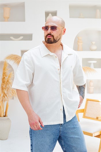 Nakış Detaylı Keten Oversize Gömlek (GMB131)
