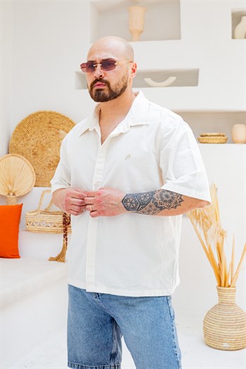 Nakış Detaylı Keten Oversize Gömlek (GMB131)
