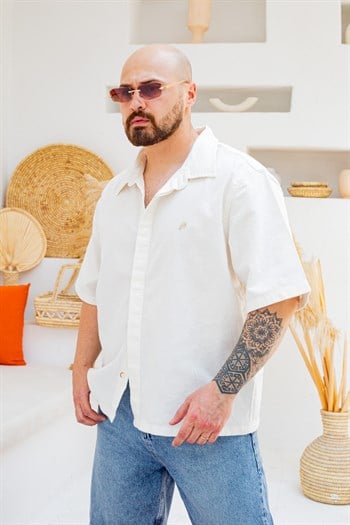 Nakış Detaylı Keten Oversize Gömlek (GMB131)
