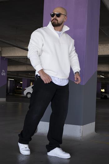 Nakış Detaylı Yarım Fermuarlı Rahat Kalıp Sweatshirt (SVTB11)