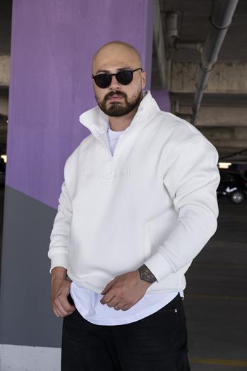 Nakış Detaylı Yarım Fermuarlı Rahat Kalıp Sweatshirt (SVTB11)