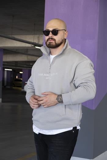 Nakış Detaylı Yarım Fermuarlı Rahat Kalıp Sweatshirt (SVTG11)