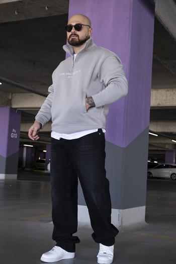 Nakış Detaylı Yarım Fermuarlı Rahat Kalıp Sweatshirt (SVTG11)