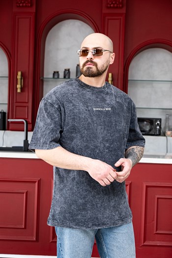 Nakışlı ve Sırtı Baskı Detaylı Yıkamalı OversizeT-Shirt (TSS75)