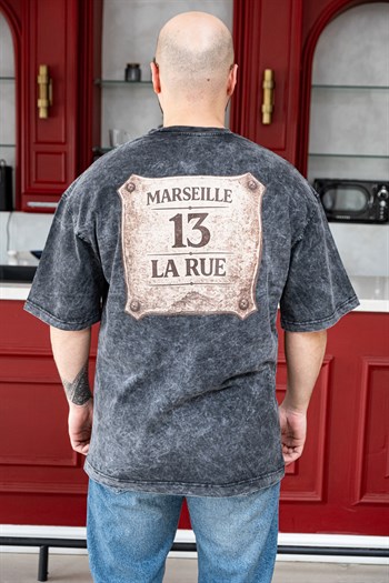 Nakışlı ve Sırtı Baskı Detaylı Yıkamalı OversizeT-Shirt (TSS75)