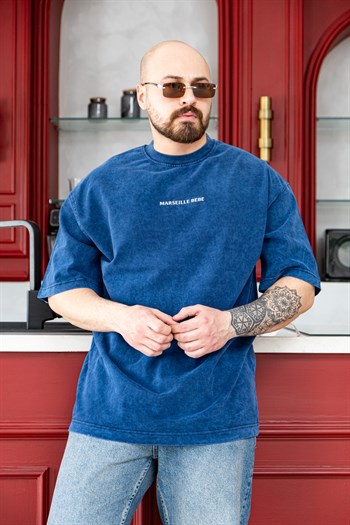 Nakışlı ve Sırtı Baskı Detaylı Yıkamalı OversizeT-Shirt (TSM75)