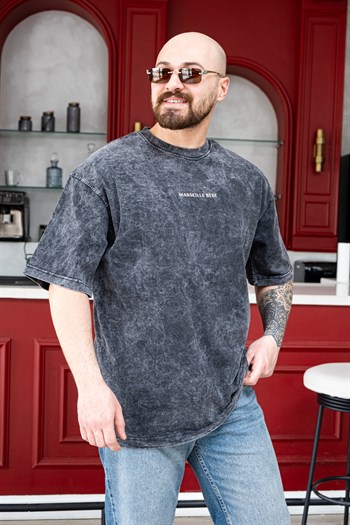 Nakışlı ve Sırtı Baskı Detaylı Yıkamalı OversizeT-Shirt (TSS75)