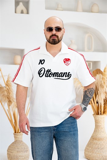 Ottomans Nakış Detaylı Retro Polo Yaka Oversize T-Shirt (TSB77)