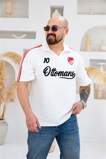 Ottomans Nakış Detaylı Retro Polo Yaka Oversize T-Shirt (TSB77)