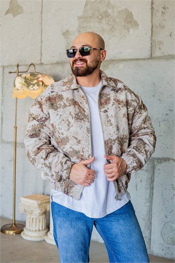 Oversize Abstract Desenli Dokuma Sokak Stili Mont (MTK77)