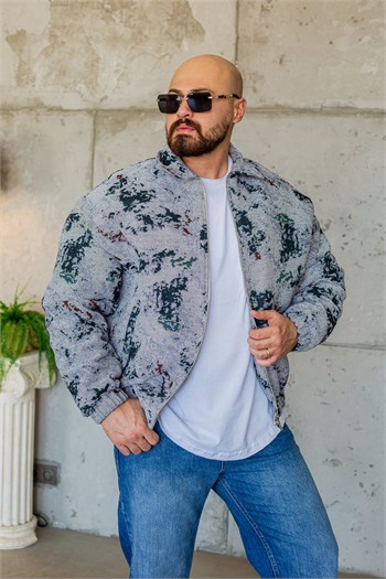 Oversize Abstract Desenli Dokuma Sokak Stili Mont (MTG77)