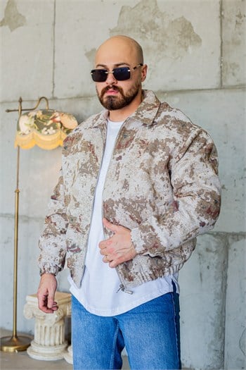 Oversize Abstract Desenli Dokuma Sokak Stili Mont (MTK77)