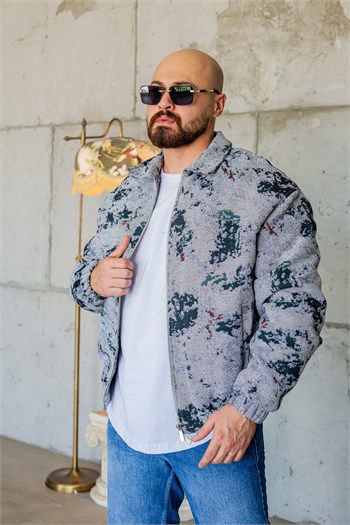 Oversize Abstract Desenli Dokuma Sokak Stili Mont (MTG77)