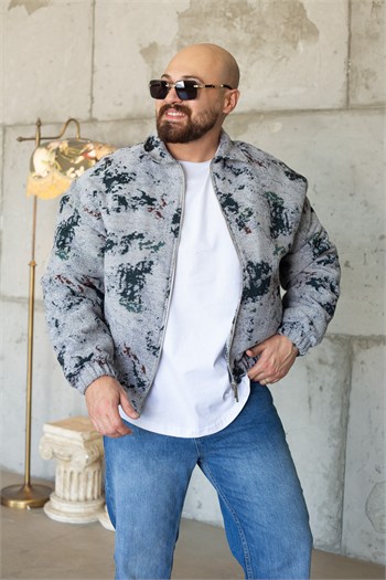 Oversize Abstract Desenli Dokuma Sokak Stili Mont (MTG77)