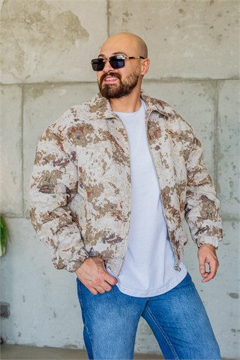 Oversize Abstract Desenli Dokuma Sokak Stili Mont (MTK77)