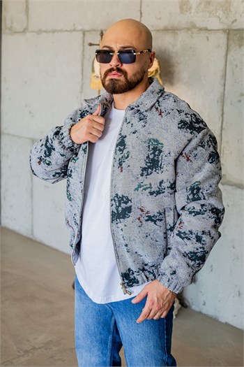 Oversize Abstract Desenli Dokuma Sokak Stili Mont (MTG77)