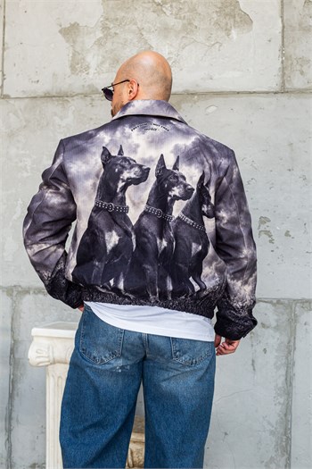 Oversize Doberman Desenli Tasarım Erkek Ceket (MEV66)